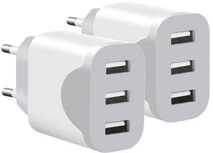 2 Pezzi Caricatore USB, Adattatore di Caricabatterie USB a 3 porte per iPhone 17 16 15 14 13 12 11 Pro Max SE XS XR 8 Plus SE, iPad (Bianco)
