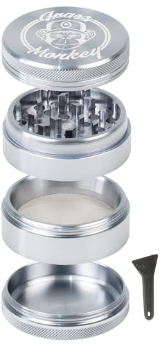 Grass Monkey® Aluminium Grinder – 4-teilig, Ø 5,5 cm – Robuste Kräutermühle mit scharfen Zähnen & Pollensieb – Inklusive Schaufel - Dark Grey (Dark Grey, 5,5cm)