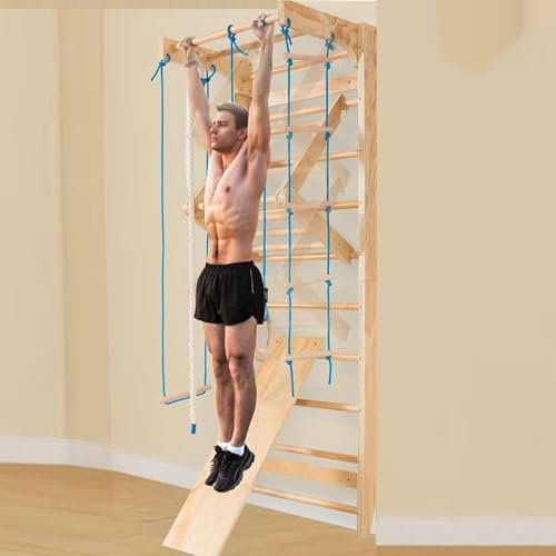 Juego de barras de pared para gimnasio y gimnasia, estructura de madera para hacer ejercicio y estirar, apto para todas las edades familiares