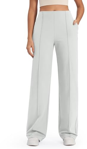 G4Free breda yogabyxor dam med fickor hög midja stretch sportbyxor affärsliv arbetsbyxor kostymbyxor petite/normal/hög, Ljusgrå-normal 31, XXL