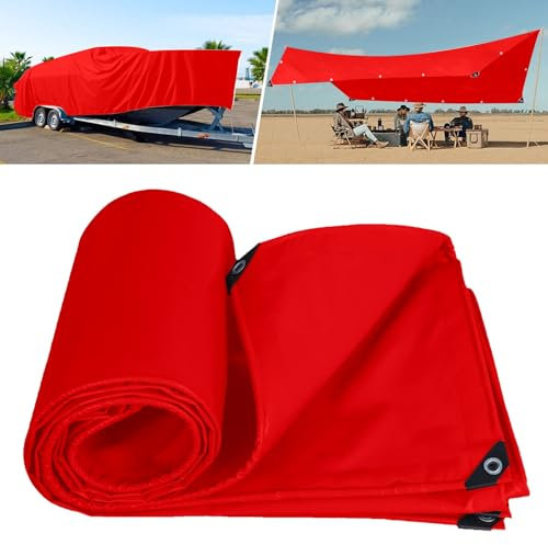 Sandkasten Abdeckplane 2.4 x 2.5 m mit Ösen 500 G/M² PVC Wasserdicht & Reißfest Abdeckfolie, Gartenfolie, Siloplane für Terrassen Balkon, Pflanzendecke, Rot