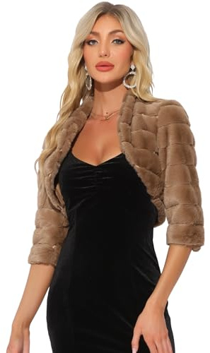 Allegra K Giacca Corta da Donna per Abito Bolero Aperto sul Davanti Coprispalle in Pelliccia Sintetica Marrone S