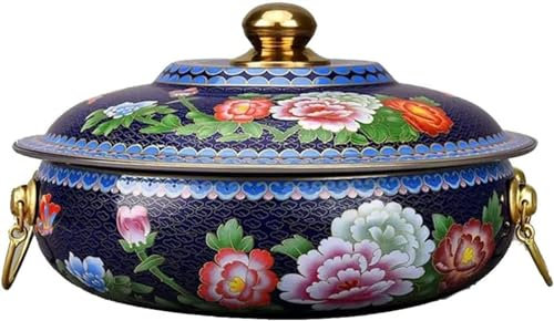 BOGAZY Vintage Fondues Kupfer-Hot-Pot-Induktionsherd, Kupfer-Hot-Pot-Gas, Spezieller Suppentopf Für Den Haushalt Traditioneller Suppentopf(Blue,30cm)
