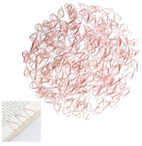200 Stück Büroklammern Roségold Metall, Kleine Büroklammern Motiv Papierklammern Wasser Tropfenform Büroklammer, Robust und Stilvoll, für Büro, Schule und Zuhause