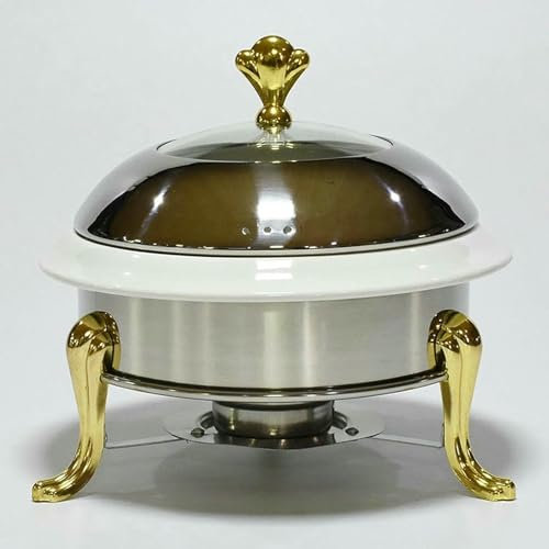 SGKOMN Scaldavivande da Buffet - Vassoio scaldavivande, Buffet scaldavivande, Acciaio Inossidabile con Piatto in Vetro, Set di pentole Calde Riscaldatore per Buffet di Cate (Golden Ceramic-28cm)