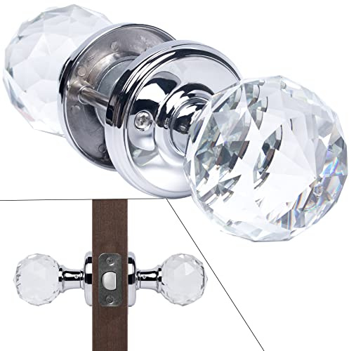 CWOVRS Crystal Door Handle (1 Pair), Solid Glass Door Knob 60mm, Court Style Crystal Internal Door Handles (No Lock&Latch) & DIY Screw Kit for Bedroom Bathroom Living Room etc.
