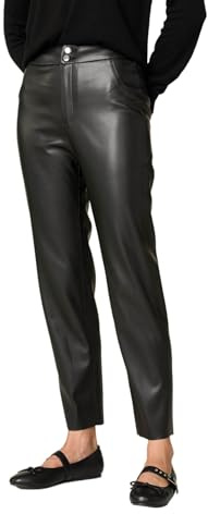 Goldenpoint Donna Pantaloni Straight Spalmato Effetto Pelle con Cinturino in Vita e Doppio Bottone Taglia XS Colore Nero