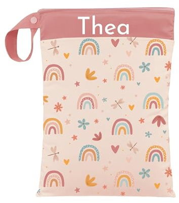 ARTEE Nasstasche für Kita-Wechselwäsche, Wasserdicht, Waschbar, mit Reißverschluss, Personalisierbar, mit Name, für Kindergarten, Strand, Sport (Lovely Little Rainbows)