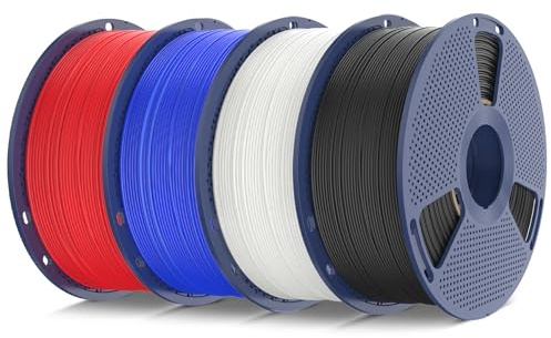 SUNLU 4 kg TPU 3D-skrivar-filamentset, höghastighets 95A TPU-filament 1,75 mm ± 0,03 mm, individuellt vakuumförpackad, totalt 4 kg, 1 kg per spole, förpackning med 4. (Svart + vit + blå + röd)