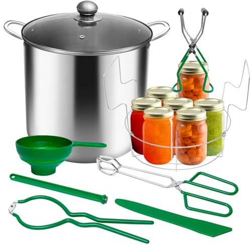 Johaus 21.5 QT Stainless Steel Canning Pot with Lid & Rack, Water Bath Canner for Home Canning, Complete Canning Starter Kit with Funnel, Jar Lifter, Tongs, Lid Lifter, Wrench, Bubble Remover