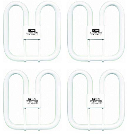 TBE LIGHTING Lot de 4 ampoules CFL à économie d'énergie 16 W 2D à 2 broches – Ampoules fluorescentes DD – Raccords de base GR8 à 2 broches – Lampe longue durée de vie, blanc froid 6500 K