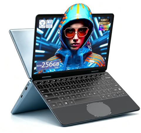 PC convertible 2 en 1 Touchscreen 11.6 FHD IPS, procesador N150 12ª Gen, 16GB RAM, 256 SSD rápido, rotación 360°, diseño ultraligero, funda teclado italiana y teclado retroiluminado (16+256)
