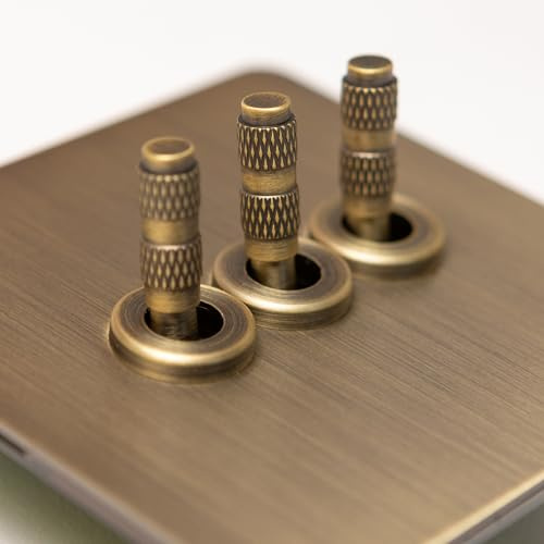 Foundry Series Knurled Toggle Switches and Sockets – Antique Brass (3 Gang 2 Way Toggle)