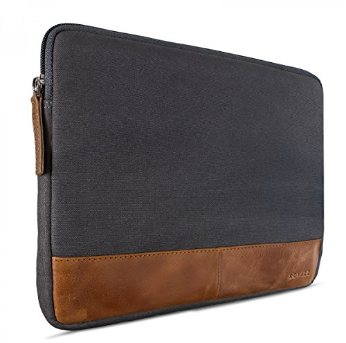 ROYALZ Universal Canvas Tasche für Tablets 8,9 Zoll - 10 Zoll (Tablets bis max: 24cm x 17cm x 1,5cm) Design Tablet Sleeve Hülle aus Canvas grau/Rindsleder braun