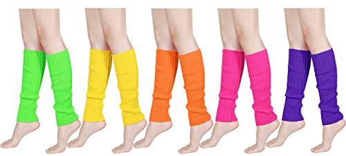 Syhood 80s Women Knit Leg Warmers Ribbed Leg Warmers for Party Accessories (Rose, Fluorescent Green, Yellow, Orange, Purple, 5)