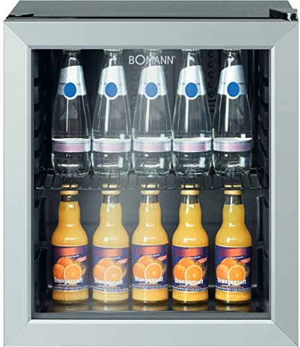 Bomann Kühlschrank mit Glastür, KSG 7282.1 Getränkekühlschrank klein, leiser Mini-Kühlschrank ohne Gefrierfach (39 dB), 48 Liter Getränkekühler ideal für Gaming Büro Camping Bar Party