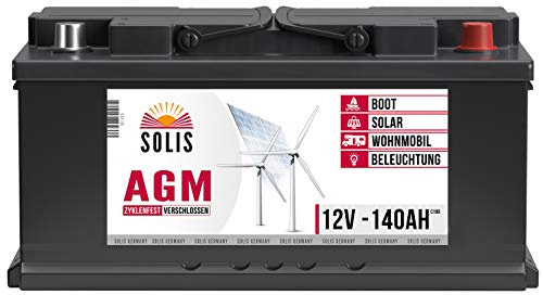 SOLIS Solarbatterie 12V 140Ah AGM Batterie Versorgungsbatterie Wohnmobil Verbraucher Boot Wohnwagen Camping Batterie zyklenfest (140AH 12V)