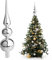 Christmas Tree Topper - 32cm Tall Stem Silver Colour Reflective Glass Spherical Tree Topper - Christmas Tree Decoration Glitter Glass Ornament - Xmas Party Tree Top Decorations