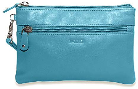 SADDLER Scarlett Leather Zip Top Mini Clutch - Multiple Colours & Sizes | Protects cards with RFID blocking technology, includes a detachable wristlet strap, and arrives packed in a gift box.