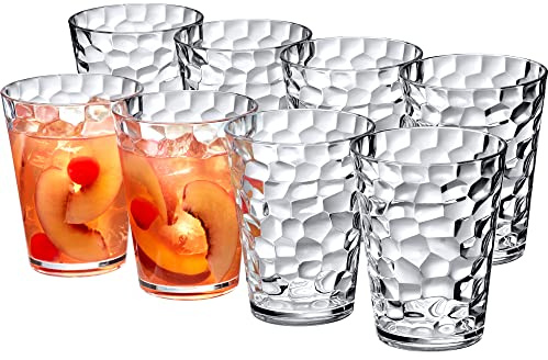 Amazing Abby - Iceberg - 16-Ounce Plastic Tumblers (Set of 8), All-Clear Reusable Plastic Cups, Stackable, BPA-Free, Shatter-Proof, Dishwasher-Safe