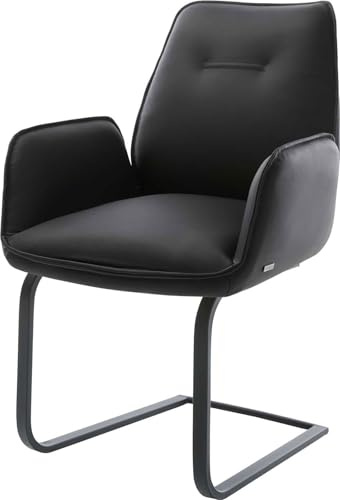 DELIFE Schwingstuhl Zoa-Flex Freischwinger flach Schwarz Echt-Leder Schwarz Taschenfederkern