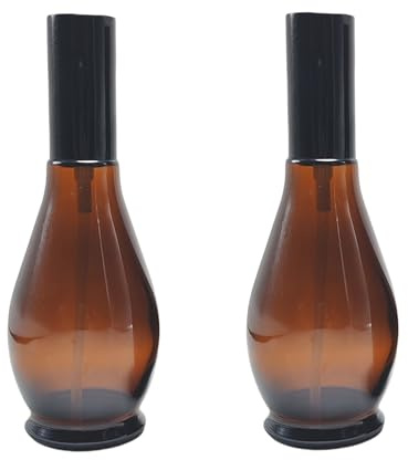2 x bernsteinfarbene Sprühflaschen aus Glas, leer, nachfüllbar, Reisegröße, Zerstäuber mit feinem Sprühnebel