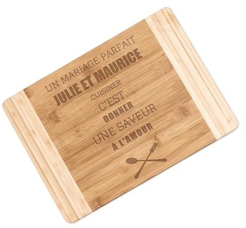 Maverton Planche à découper personnalisée - 35 x 25 cm Planche en bambou pour couples - Pour amateurs de cuisine - Accessoire pour mariage - Plateau Service pour anniversaire - MARIAGE