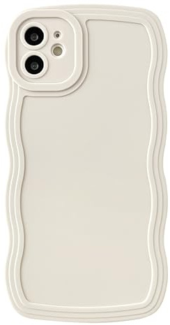Caseative for iPhone 11 Case,Solid Color Curly Wave Frame Soft Phone Case (White)