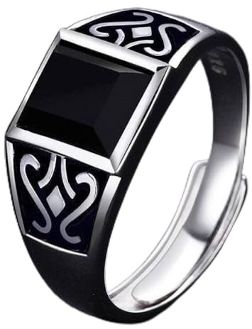ARTQ Anello Di Pietra Intarsio Di Agata Nera Anello Di Apertura Regolabile In Pietra Naturale Uomini Alla Moda Anelli Di Dichiarazione Regalo Di San Patrizio Per Papà Fratello Marito E Fidanzato