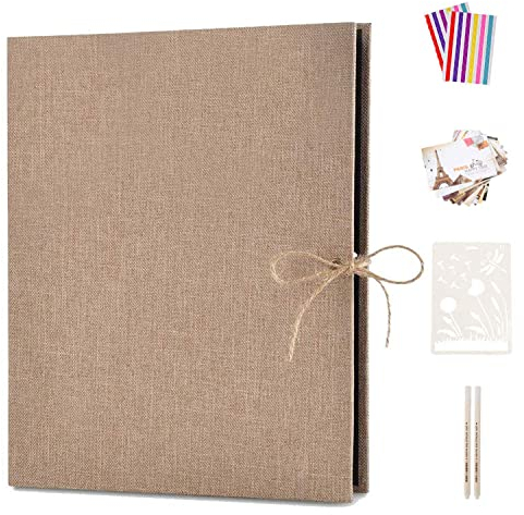 Boic Fotoalbum zum Selbstgestalten 60 Schwarze Seiten, DIY Fotoalben Leinen Nachfüllbar Scrapbook Fotobuch Gästebuch, Geburtstag Jahrestag Geschenk für Frauen Männer (Beige)