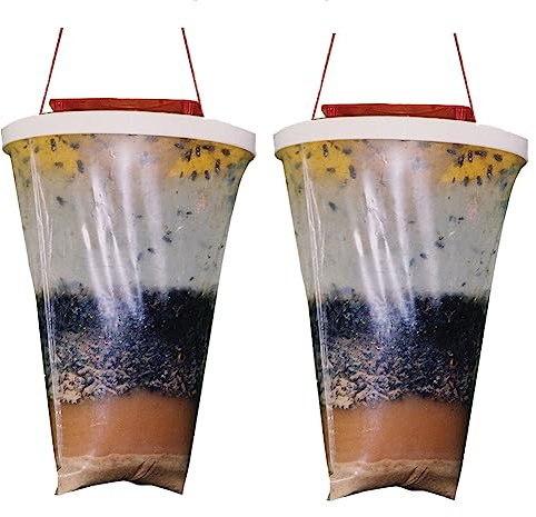 2PCS Fly Trap Bag, Fly Catcher Outdoor Indoor Disposable, Large Capacity Ranch Fly Trap Catcher Bags with Fly Bait, Hanging Fly Traps Killer for Outdoor Garden Farm Horse Barn