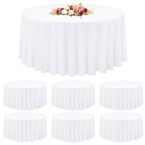 YMHPRIDE 6 Tovaglie Tonde Bianche 120 Pollici, Tovaglia Circolare Lavabile Resistente Macchie, Copritavola per Matrimoni, Compleanni, Feste, Banchetti, Cene, Decorazioni
