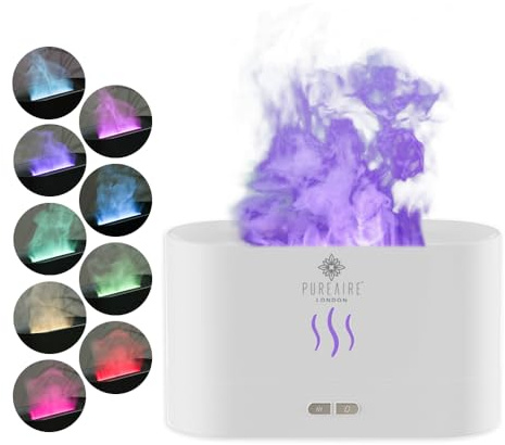PureAire Oil Diffuser Flame Effect Humidifier for Bedroom Office Aromatherapy Diffuser Aroma Home Fragrance Diffusers for Home Colour Changing LED Ultrasonic USB (White) Auto Off Nightlight Cool Mist