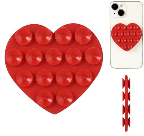 Forme de Coeur Support de Téléphone à Ventouse Double Face, Support de Téléphone à Ventouse Silicone Polyvalent Étui de Téléphone Doux Poignée Téléphone Collante pour Appareils Mobiles (Rouge)