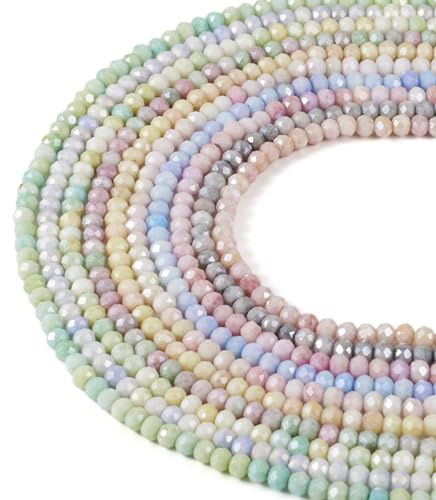 BB Beadthoven 10Strands AB Color Electroplate Glass Beads Strands 4MM Faceted Rondelle Glass Beads Loose Spacer Beads Bulk for DIY Crafting Jewelry Making