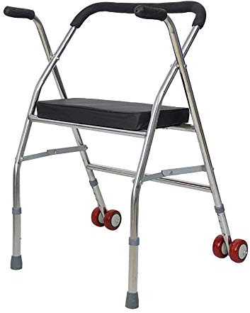 DLAZUM Gehhilfe, medizinischer Gehwagen mit Zwei Rädern und Sitz, Stehrahmen, älterer Wagen, Alter Mann kann Gehhilfe, zusammenklappbarer Gehhilfe-Antrieb (B)