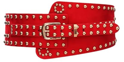Rfmfkkg Gürtel für Damen, Punk, weiblicher Gürtel, Kummerbund, breit, unregelmäßig, Dornschließe, Damengürtel, rot, One size