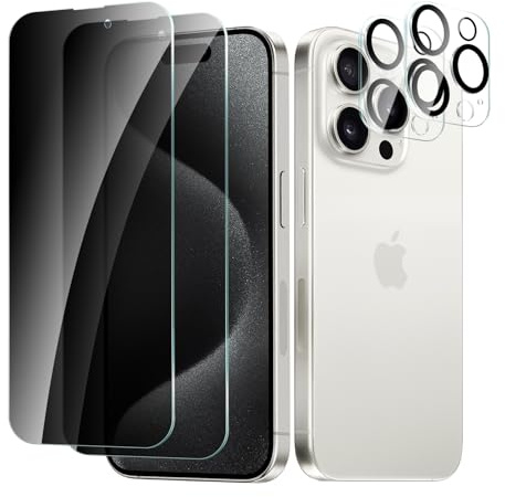 CYYAGE 2 Pezzi Vetro Temperato Pellicola Protettiva Privacy per iPhone 15 Pro Max e 2 Pezzi Vetrino Protezione Fotocamera, Anti Spy Protettivo Film Durezza 9H, Anti Graffio, Senza Bolle