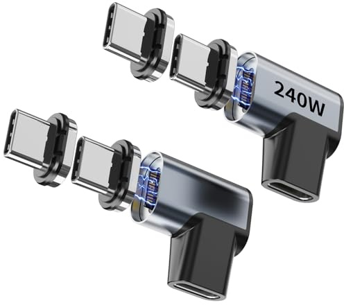 Tciogrxp USB-C Adapter 2 Pack, with 4 Connector Tips,Detachable USB C Adapter 240W 90 Degree Magnetic USBC Extender, Compatible with Thunderbolt 3/4 USB4 40Gbps 8K 60Hz MacBook Pro/Air Laptop PC