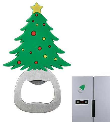Abrelatas de Navidad, manual de acero inoxidable y perforador de latas con diseño de alce, herramientas multifunción de acero inoxidable, abridor de botellas pequeño con imán fuerte