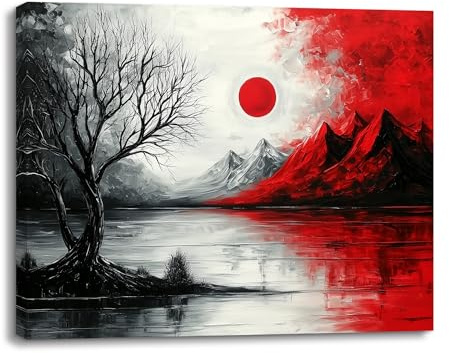 Piy Painting Peintures murales sur toile, peintures sur toile noires et rouges, peintures, impression sur toile de paysage, facile à accrocher pour salle de bain entrée couloir café appartements