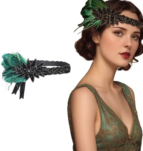 Axvxby 1920er Jahre Damen Stirnbänder - Vintage Rhinestone Haarband, Gatsby Kostümzubehör, Pfauenfeder Vintage Haarbänder - Mardi Gras Party, Maskeradedekorationen