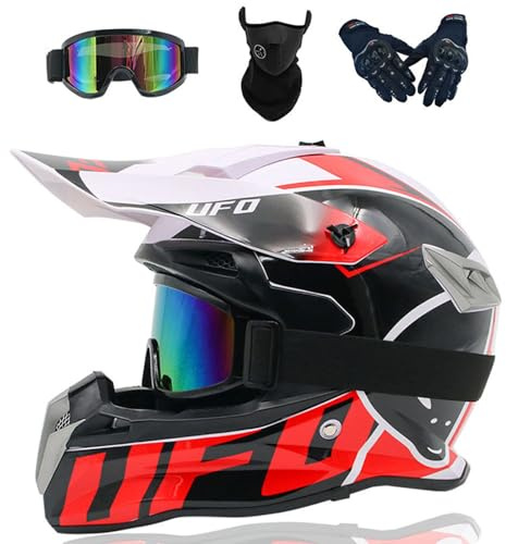 Utomhus Motocross Motorcykelhjälm Lättviktsventilerande Dirt Bike Motorcykelhjälmar Downhill Mountain Bike Off Road Capacete Skyddsutrustning Cross Country hjälm Set,Red-XXL(60~61cm)