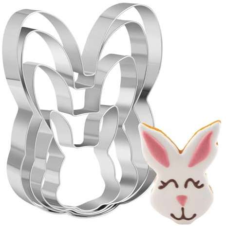 PTaizjjz Osterhasen Keksausstecher-Set - 13 cm, 11,5 cm, 9 cm, 6 cm - 4-teilige Osterhasen Keksausstecher in Hasenkopfform - Edelstahl