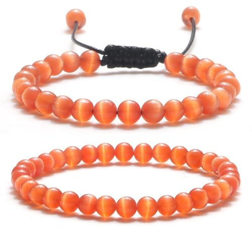 XSDSLS 2 Pièces Bracelet Pierre Naturelle Femme Bracelet Perles 6mm Élastique Bracelets de Pierres précieuses Naturelles Réglable Bracelets Perles Cristal (Orange)