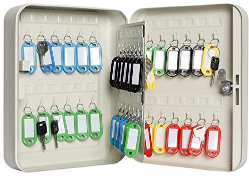 Schlüsselschloss-Box, Stahlschrank mit 48 Haken, für Zuhause, Büro, Garage, Wandmontage, Schlüssel-Organizer mit Etiketten