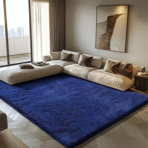 8x10 Fluffy Area Rugs for Living Room,Shag Area Rug for Bedroom,Blue Soft Fuzzy Rug Non-Shedding Indoor Plush Carpet for Kids Bedroom Nursery Home Decor