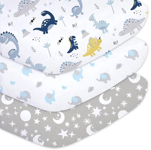 Little Grape Land Draps Housse Bébé 60x120 cm Lot de 3, Draps Housse Lit Bébé Doux et Respirants en Microfibre Polyester, Certifiés Oeko-TEX, Draps Universels pour Lit et Berceau, Dinosaure
