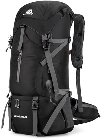 NTUOCAW Sac à dos de randonnée 70L avec housse de pluie Grand sac à dos de trekking pour hommes et femmes Sac à dos imperméable léger pour le camping, randonnée, alpinisme, cyclisme, escalade, sports