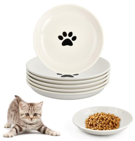 Samlonge 6 Stück Katzennapf Keramik, Katzennapf Flach, Futternapf Katze, 5,9 Zoll Katzenteller, Katzen Napf, Katzenfressnapf, Futternäpfe für Katzen und Hunde, Katzennäpfe für Futter und Wasser